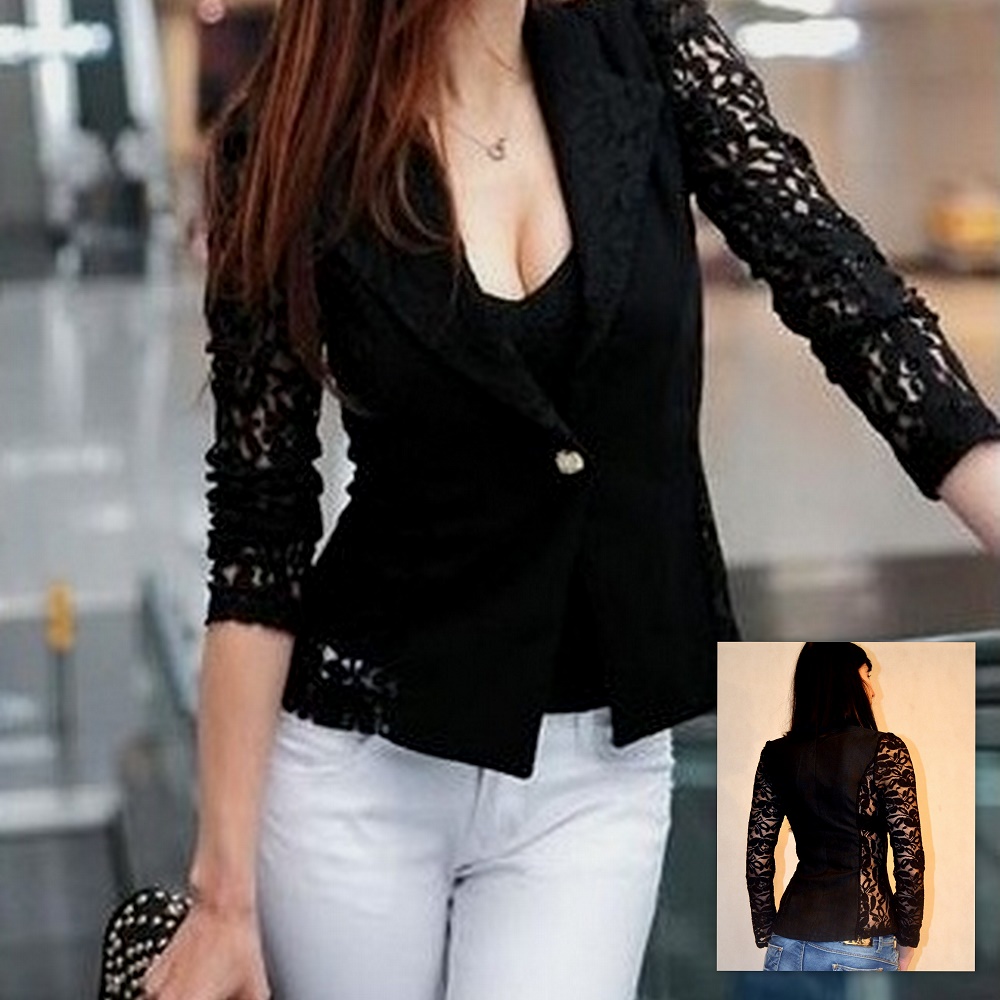 Elegantní dámské SAKO s krajkou 718438-2 černá M