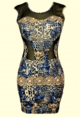 SEXY MINI ŠATY vzor modrá/černá univerzální 122164-2