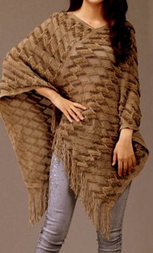 PONCHO/PONČO SVETR pletený 7025085-2 hnědá UNI