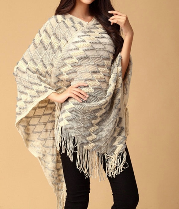 PONCHO/PONČO SVETR pletený 7025085-3 béžová UNI