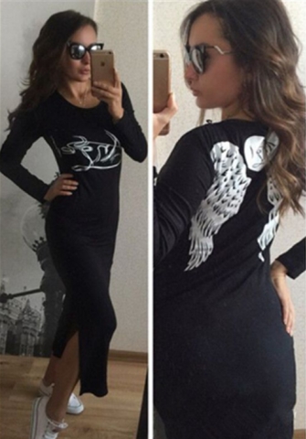 Dámské šaty a potiskem křídel "ANGEL" 427472-2 černá L/XL