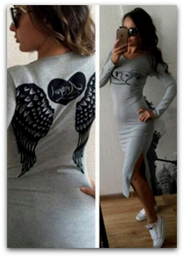 Dámské šaty a potiskem křídel "ANGEL" 427472-1 šedá L/XL