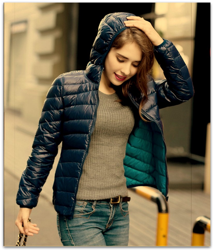 Oboustranná ULTRA LIGHT péřová bunda s kapucí 330171-1 tyrkys - modrá XS/S - poslední kus