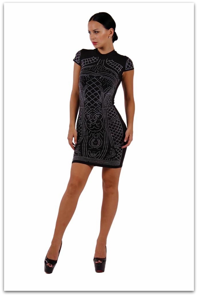 Elegantní pouzdrové ŠATY MINI s flitry 80256040-2 černá XS/S
