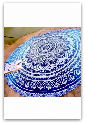 Multifunkční kulatý šátek JÓGA - průměr 150 cm 37708-1 modrá / vzor