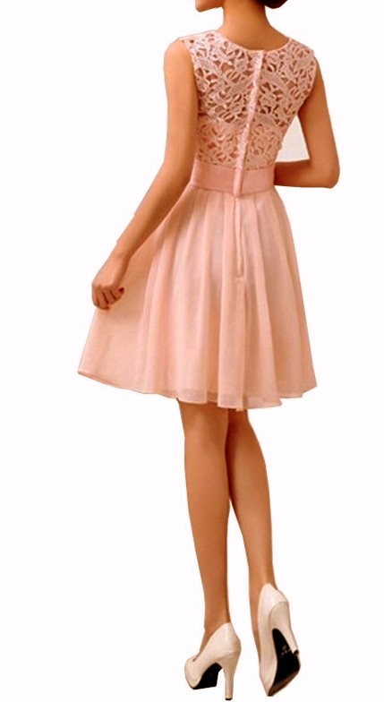 Plesové ŠATY MINI s krajkou 33771-3 lososově růžová M/L
