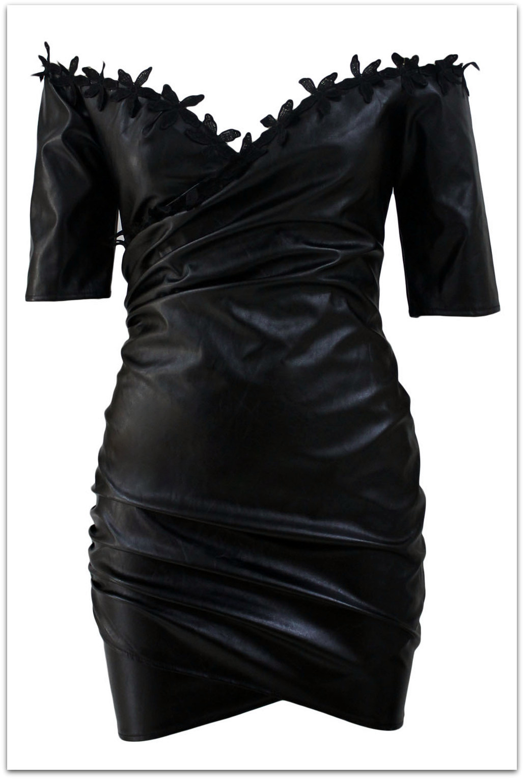 SEXY Dámské ŠATY MINI FAUX kůže 122954-2 černá L