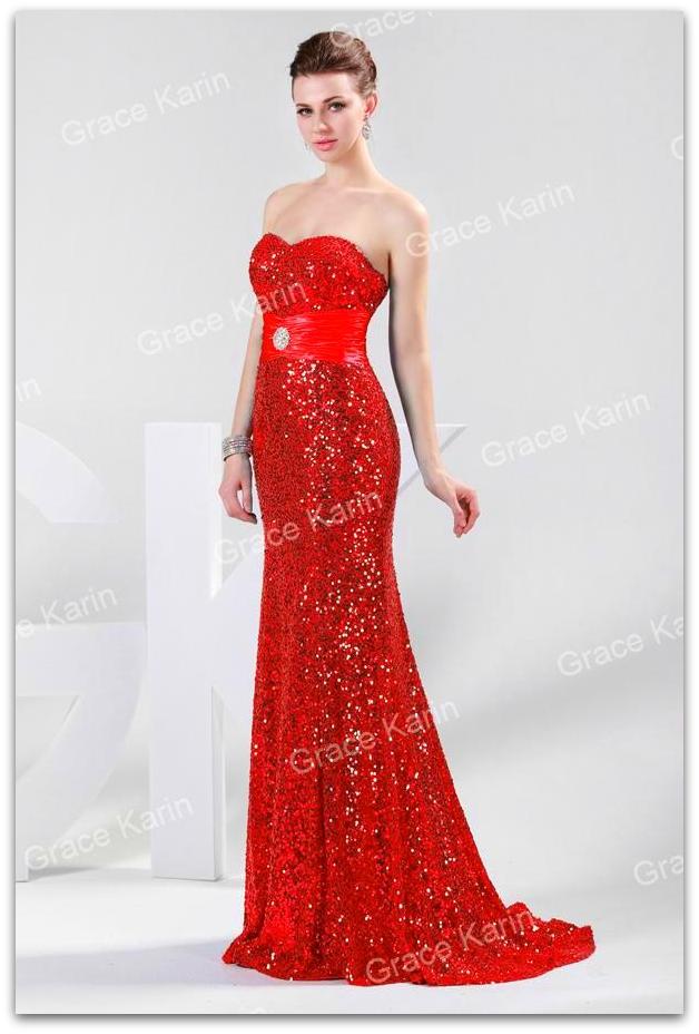 Luxusní společenské ŠATY dlouhé s vlečkou GRACE KARIN GK4409-3 červená M / 38