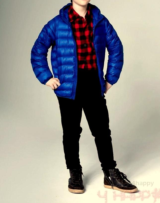 Dětská ULTRA LIGHT péřová bunda s kapucí UNISEX 9901750-3 modrá 128/134
