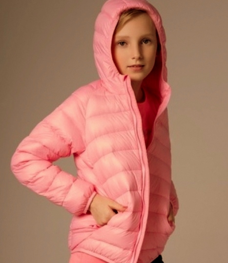 Dětská ULTRA LIGHT péřová bunda s kapucí UNISEX 9901750-5 růžová 134/140