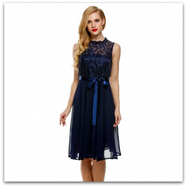 Plesové šaty s krajkou MINI 7004354-3 modrá S/M