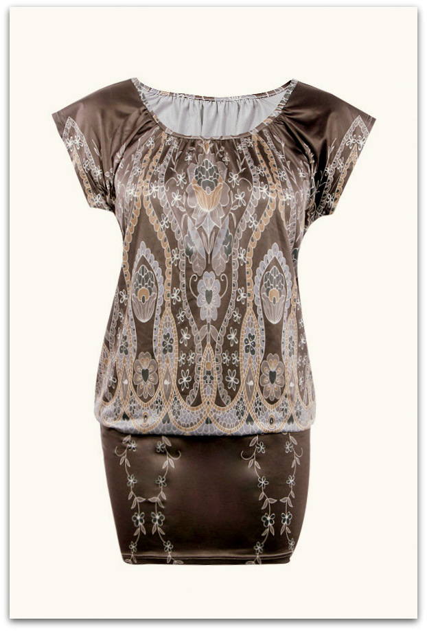 MINI ŠATY / TUNIKA 321646-2 vzor hnědá M/L