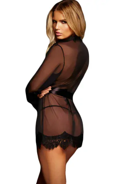SEXY župánek s páskem + string 1225301-2 černá XL/XXL