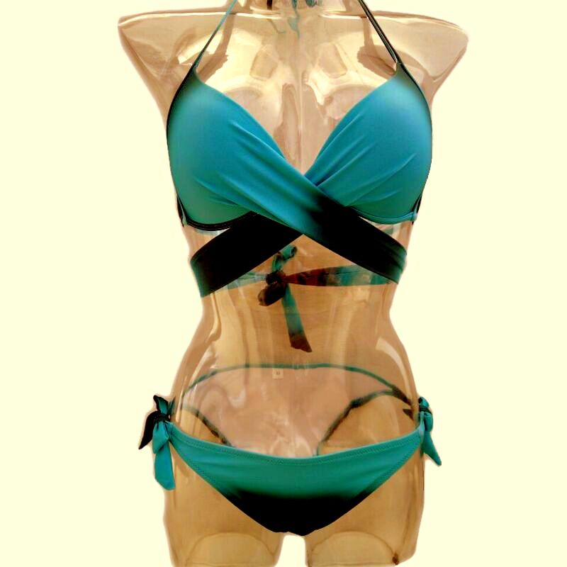 DÁMSKÉ DVOUDÍLNÉ PLAVKY BIKINY s překřížením 8021908-5 modrá XS