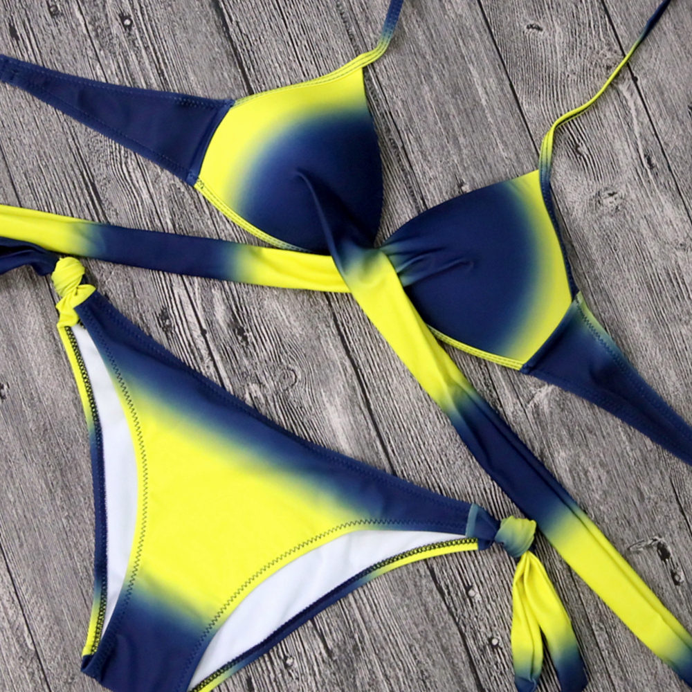 DÁMSKÉ DVOUDÍLNÉ PLAVKY BIKINY s překřížením 8021908-12 žlutá XL