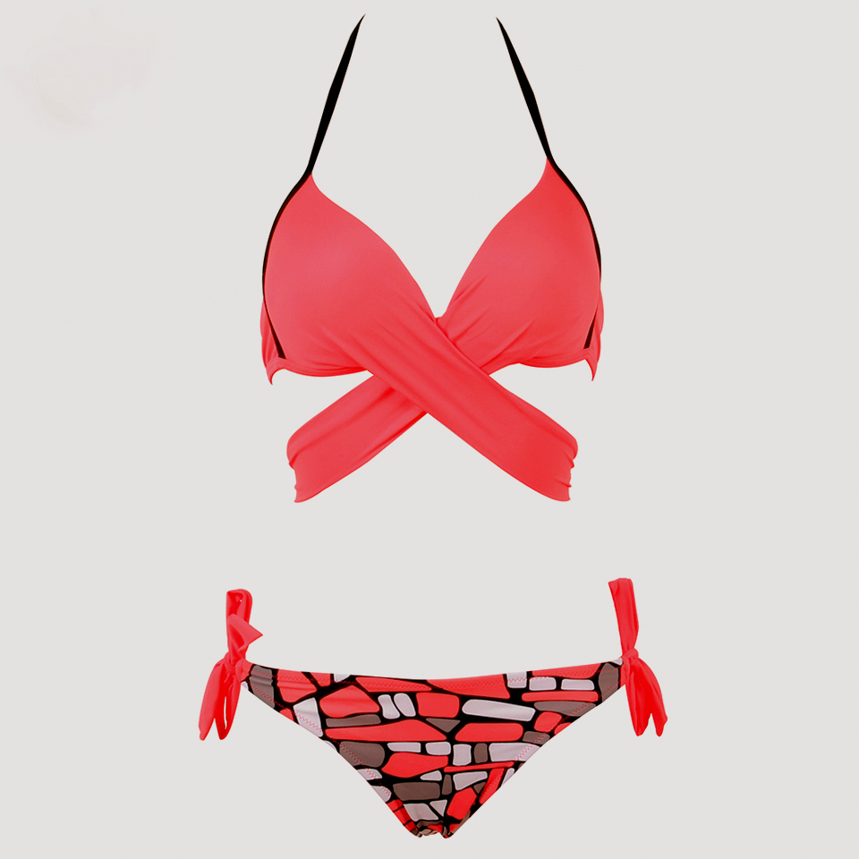 DÁMSKÉ DVOUDÍLNÉ PLAVKY BIKINY s překřížením 8021933-33 lososově oranžová XS