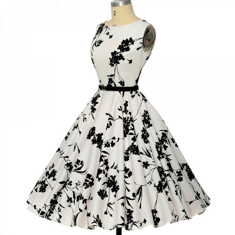 Dámské RETRO ŠATY VZOR kolová sukně + pásek 80201261-1 bílá XXL