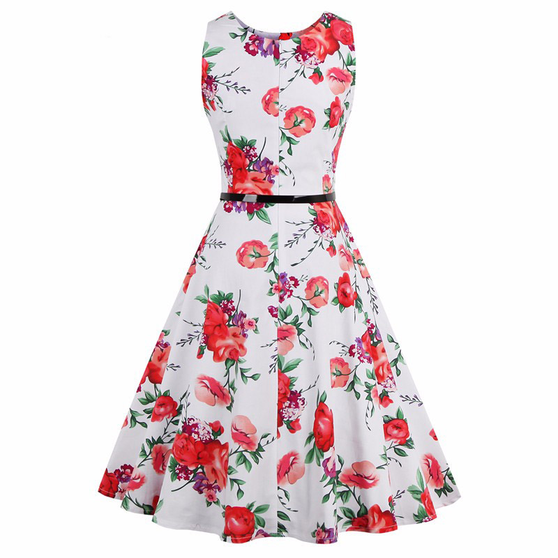 Dámské RETRO ŠATY MINI kolová sukně 80201278-1 bílá s květy L/XL