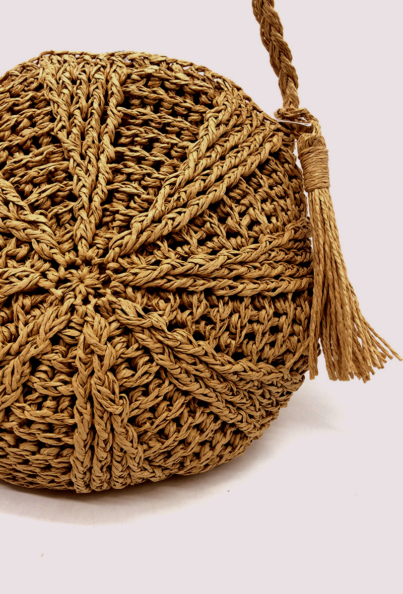 HAND MADE Přírodní dámská KABELKA kulatá 3330268-4 hnědá
