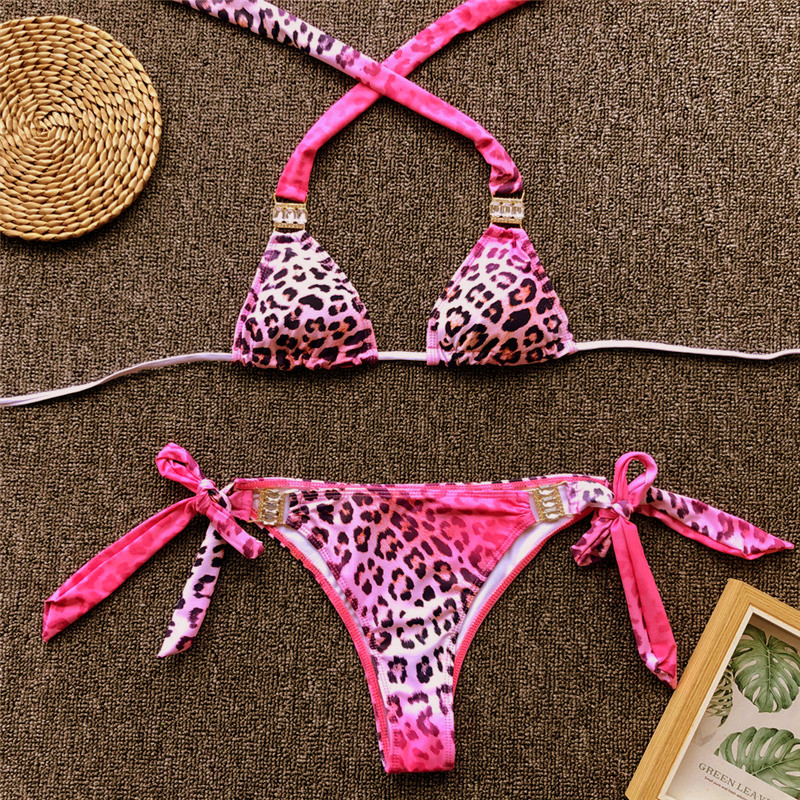 Dvoudílné dámské PLAVKY / BIKINY Leopard 3019179-1 růžová