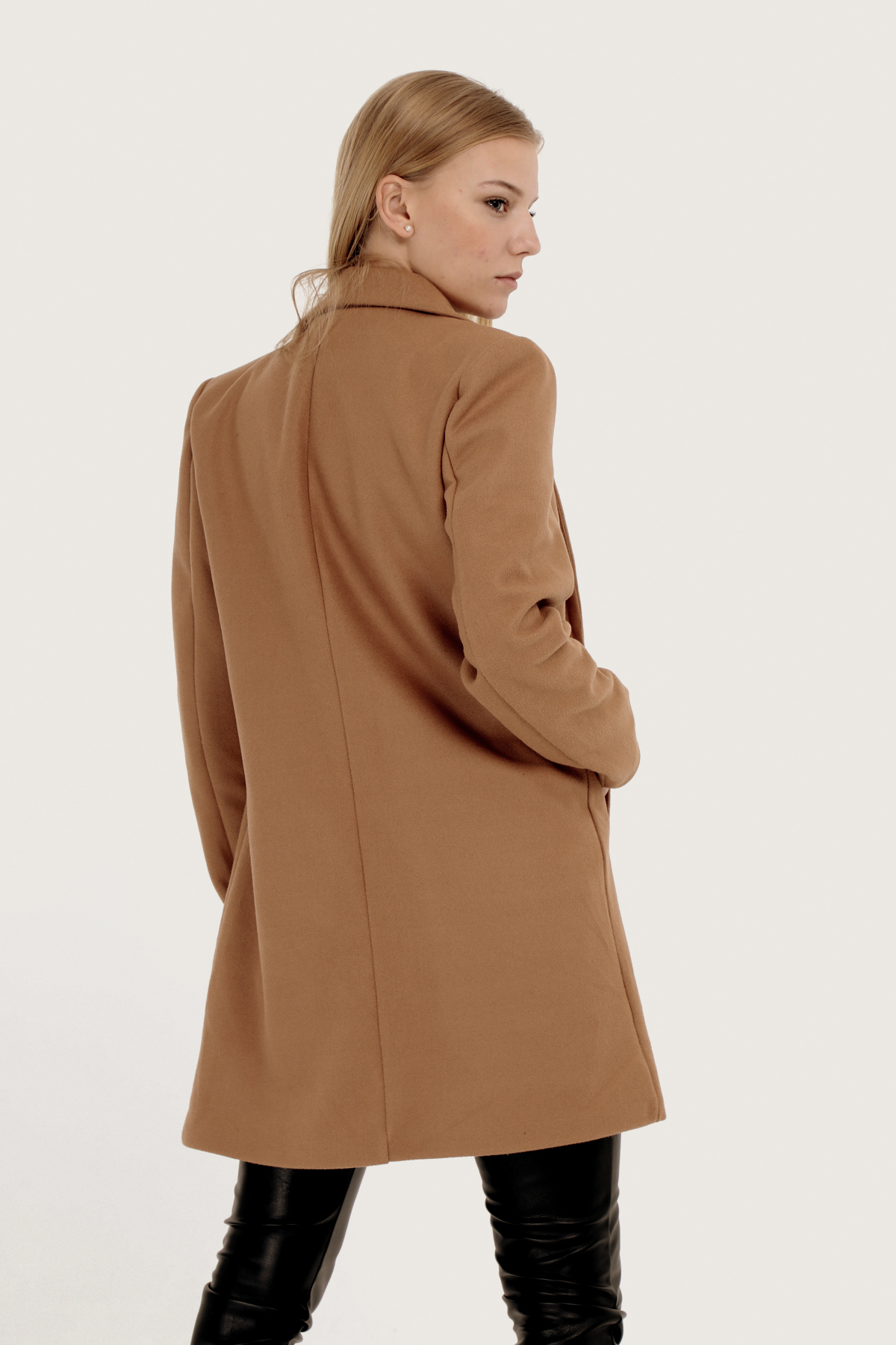 Dámský flaušový kabát 330088-1 hnědá / camel M