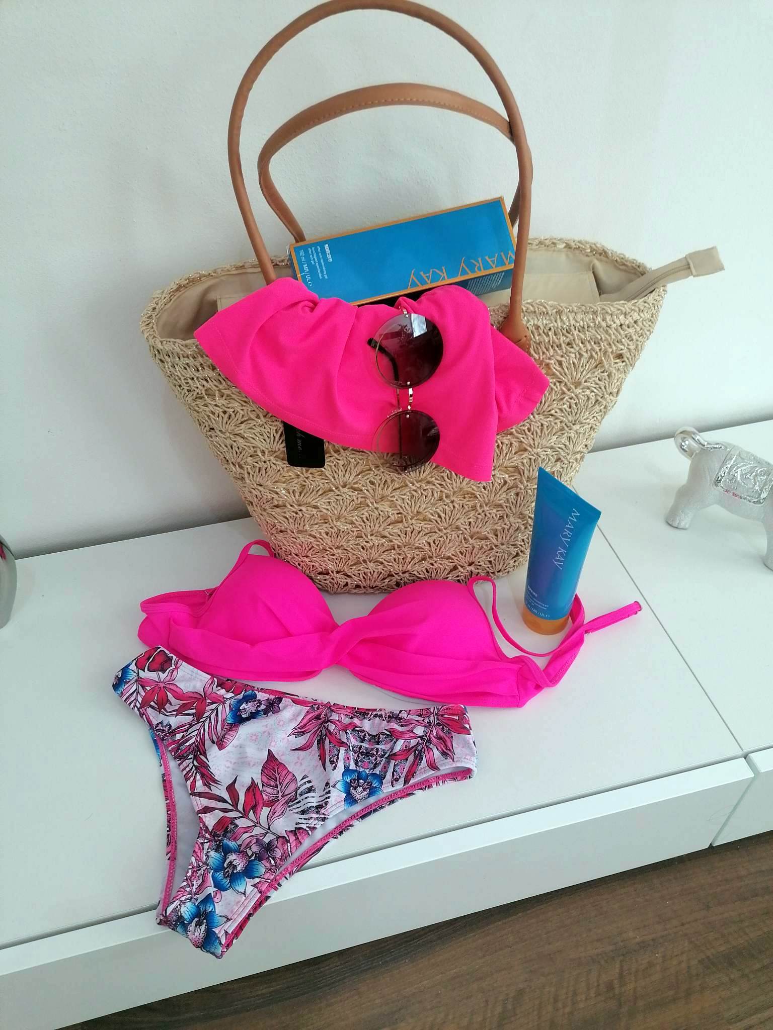Dvoudílné dámské PLAVKY / BIKINY + KABÁTEK 301610-2 sytě růžová S / M