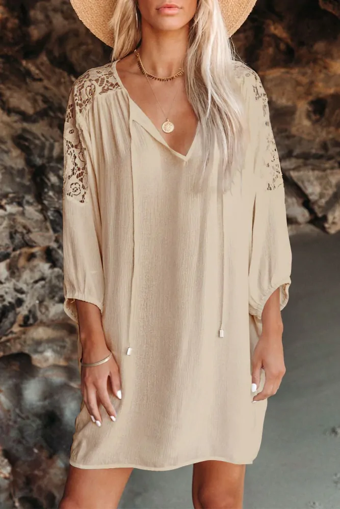 Dámská TUNIKA s krajkou na rukávech 14213461-3 béžová L / XL / XXL
