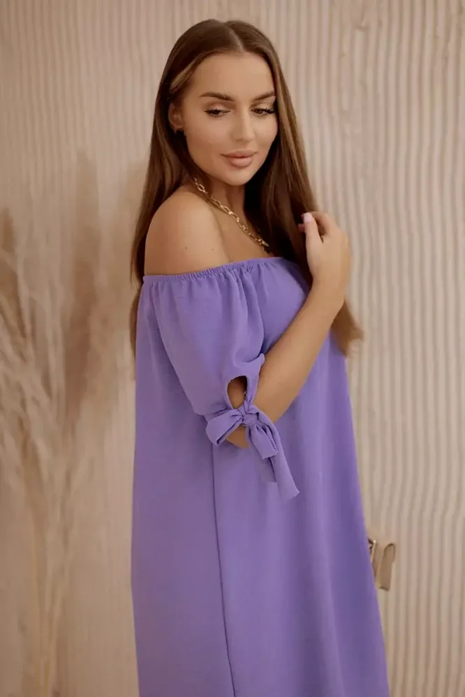Letní dámské šaty MIDI s krátkým rukávem 3320T-5 fialová - univerzální - S/M/L