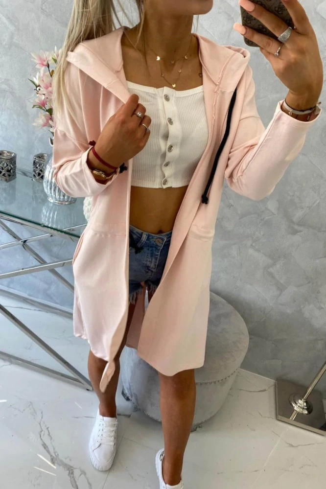 Dámská dlouhá MIKINA / BUNDA kardigan OVERSIZE 8998-1 růžová - univerzální S/M/L