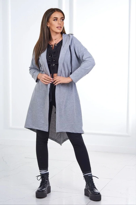 Dámská dlouhá MIKINA / BUNDA kardigan OVERSIZE 8998-71 světle šedá - univerzální S/M/L