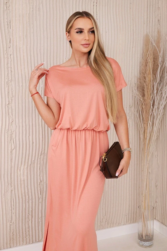 Kesi dámské šaty dlouhé s kapsami 9464-5 meruňková univerzální 