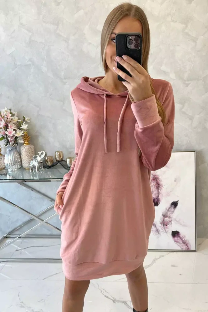 Kesi dámské šaty s kapucí  9366-4 starorůžová univerzální