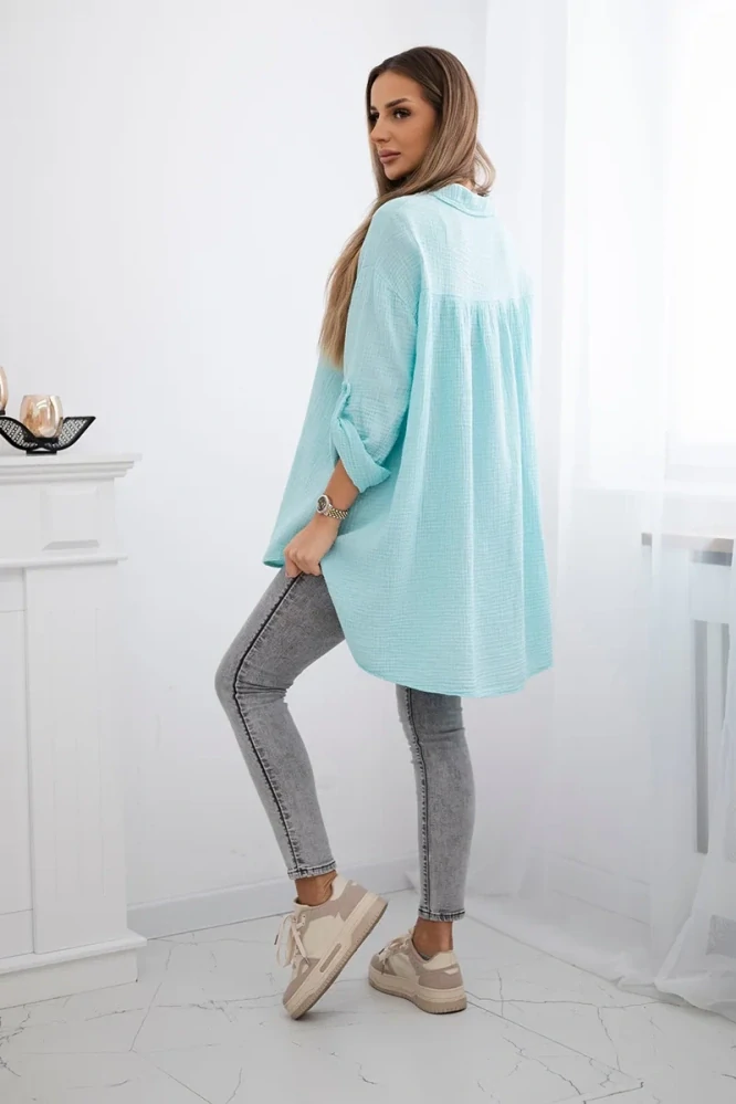 Bavlněná Mušelínová dámská košile 65622-5 mentolově zelená univerzální L/XL/XXL 100% bavlna PLUS SIZE