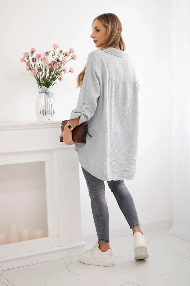 Kesi Dámská košile mušelínová šedá oversized (Univerzální)