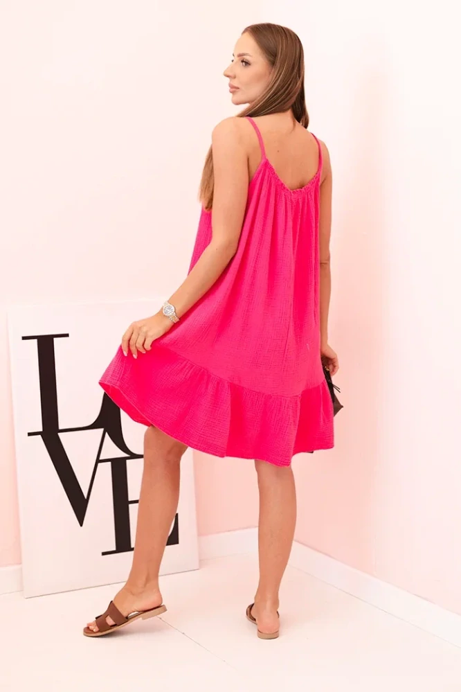 Mušelínové letní šaty mini 70-7 růžová univerzální 100% bavlna 