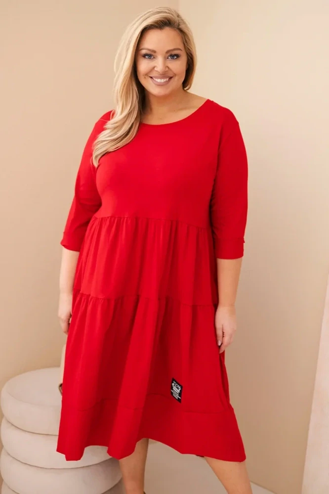 Dámské dlouhé MAXI šaty plus size s 3/4 rukávem a volánem ART22229-7 červená 2XL - 4XL 