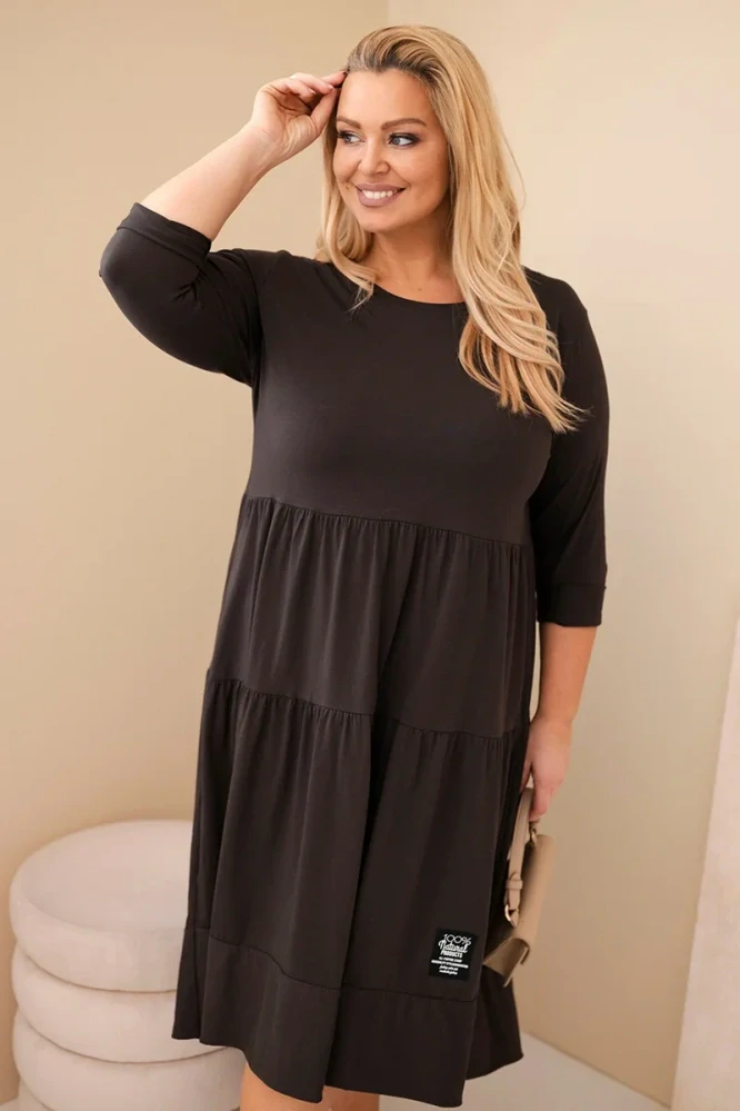 Dámské dlouhé MAXI šaty plus size s 3/4 rukávem a volánem ART22229-4 hnědá 2XL - 4XL