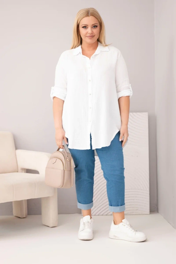 Bavlněná Mušelínová dámská košile 65622-1 bílá univerzální L/XL/XXL 100% bavlna PLUS SIZE