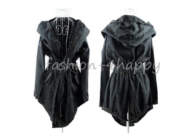 Riflová bunda DENIM UNI dlouhá s kapucí JAPAN style 68629 UNI černá