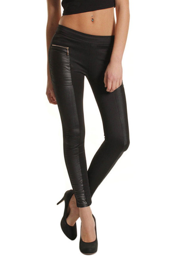Dámské kalhoty LEGÍNY imitace kůže 736417 černá S/M/L