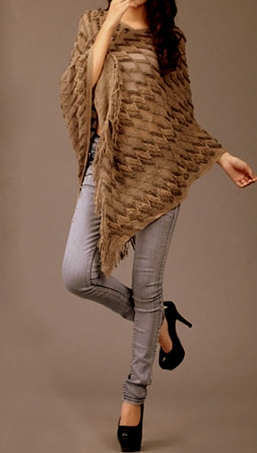 PONCHO/PONČO SVETR pletený 7025085-2 hnědá UNI