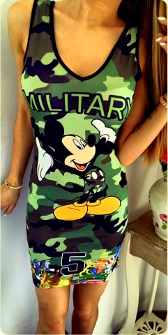 Sportovní MILITARY MINI ŠATY MICKEY 628315 zelená S