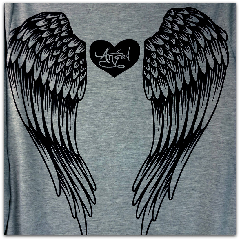 Dámské šaty a potiskem křídel "ANGEL" 427472-1 šedá L/XL