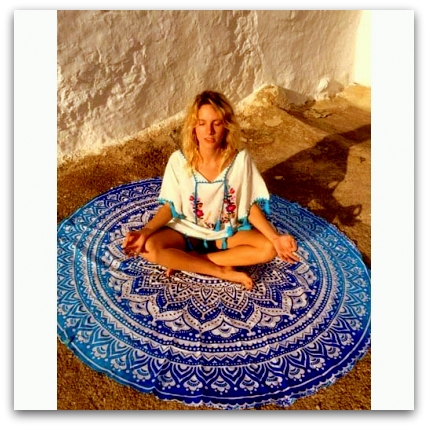 Multifunkční kulatý šátek JÓGA - průměr 150 cm 37708-1 modrá / vzor
