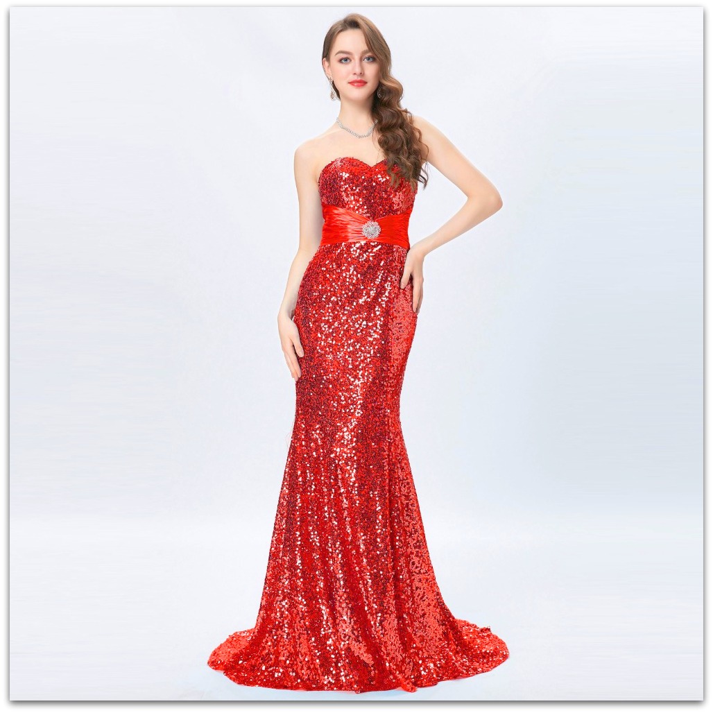 Luxusní společenské ŠATY dlouhé s vlečkou GRACE KARIN GK4409-3 červená M / 38