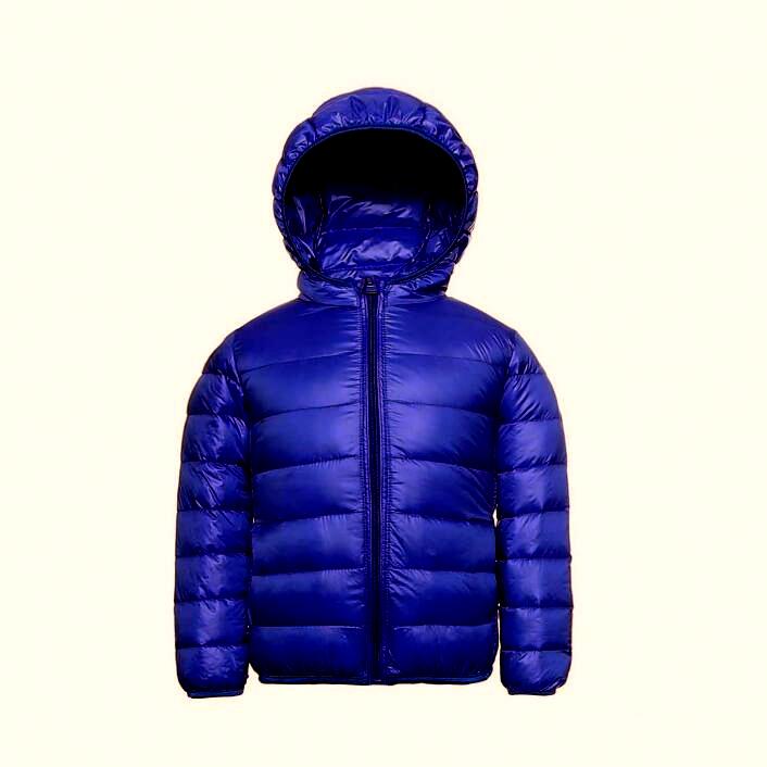 Dětská ULTRA LIGHT péřová bunda s kapucí UNISEX 9901750-3 modrá 128/134