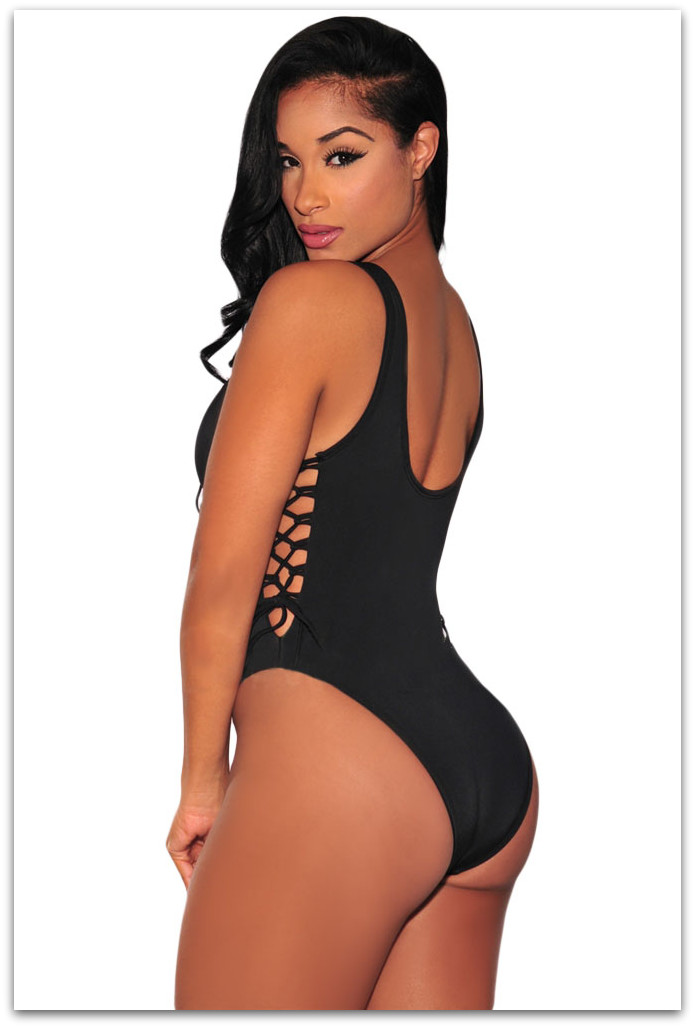 SEXY BODY / jednodílné PLAVKY se šněrováním 13296-2 černá S/M
