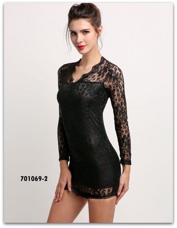MINI ŠATY KRAJKA CLUBWEAR 701069-2 černá XS