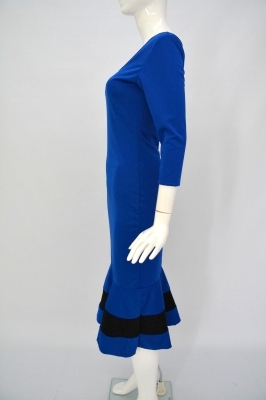 Dámské ŠATY MIDI s volánem 319208-4 modrá M/L