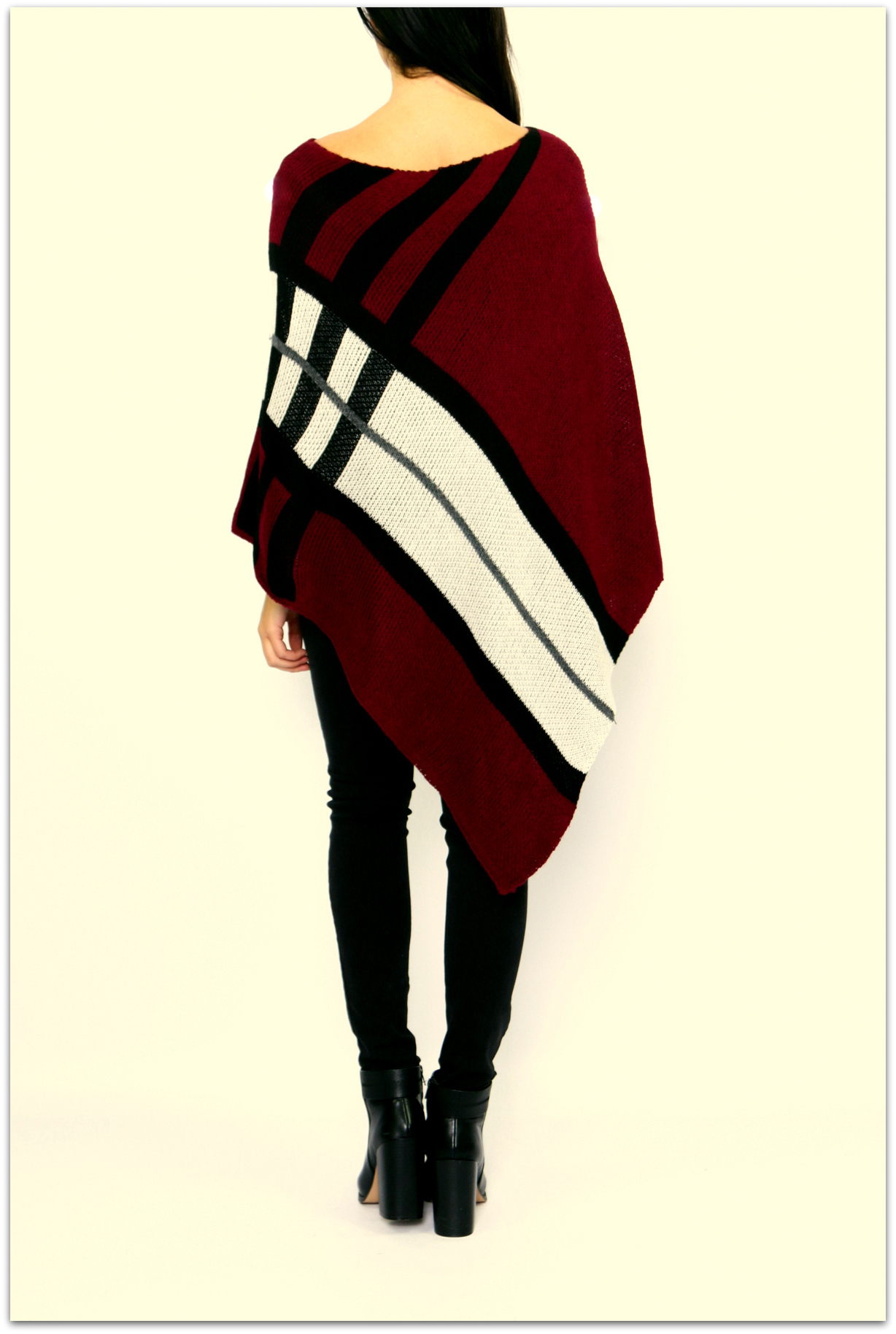 Dámské PONČO / PONCHO / SVETR pletený 330052-6 vínová UNI